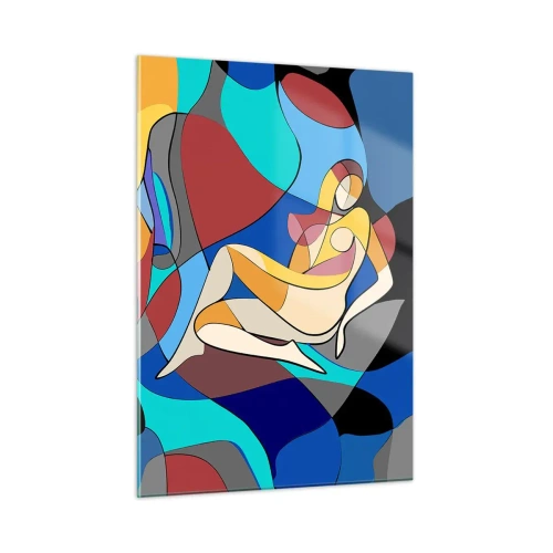 Glasbild - Bild auf glas - Kubistische Frau in einer abstrakten Komposition - 50x70cm - Kubistischer Akt - Moderne Wanddekoration für Wohnzimmer und Schlafzimmer ARTTOR