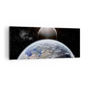 Bild auf Leinwand - Leinwandbild - Weltraumlandschaft - Sonnenaufgang - 100x40 cm