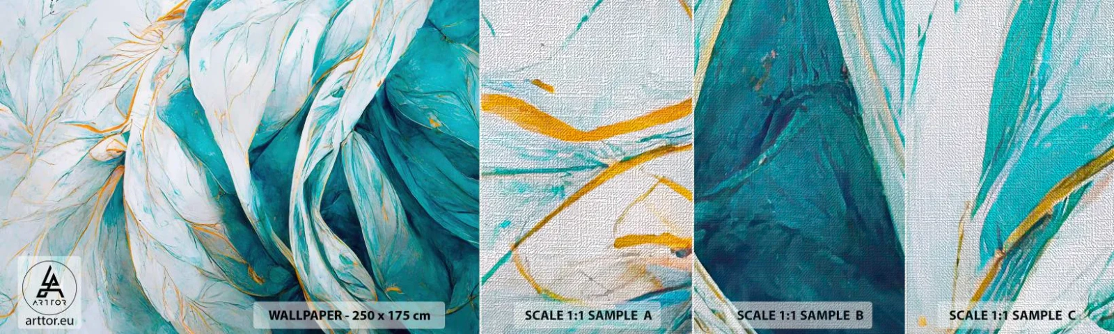 Fototapeten Muster Premium Canvas - Blaue Abstraktion mit goldenem Motiv - Stück, Art Deco, Subtil - 100x30 cm