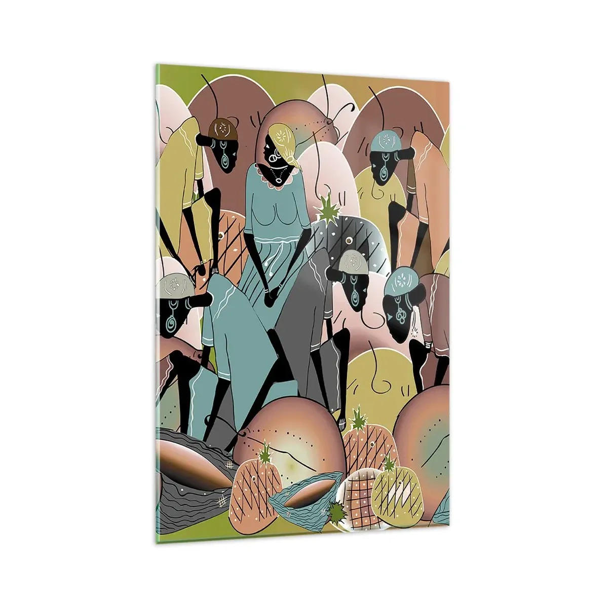 Glasbild - Bild auf glas - Eine farbenfrohe abstrakte Komposition, inspiriert von der afrikanischen Kultur - 80x120cm - Ein toller Urlaub steht bevor - Moderne Wanddekoration für Wohnzimmer und Schlafzimmer ARTTOR