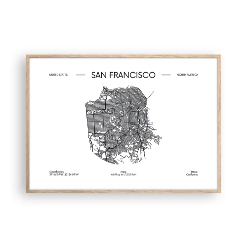 Poster in einem Rahmen aus heller Eiche - Anatomie von San Francisco - 100x70 cm