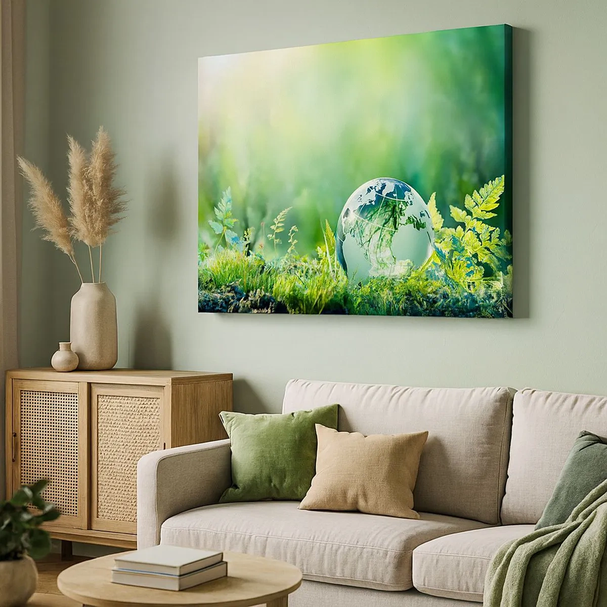 Bild auf Leinwand - Leinwandbild - Eine Kristallkugel im Grün der Natur - 70x50cm - Der grüne Planet - Moderne Wanddekoration für Wohnzimmer und Schlafzimmer ARTTOR