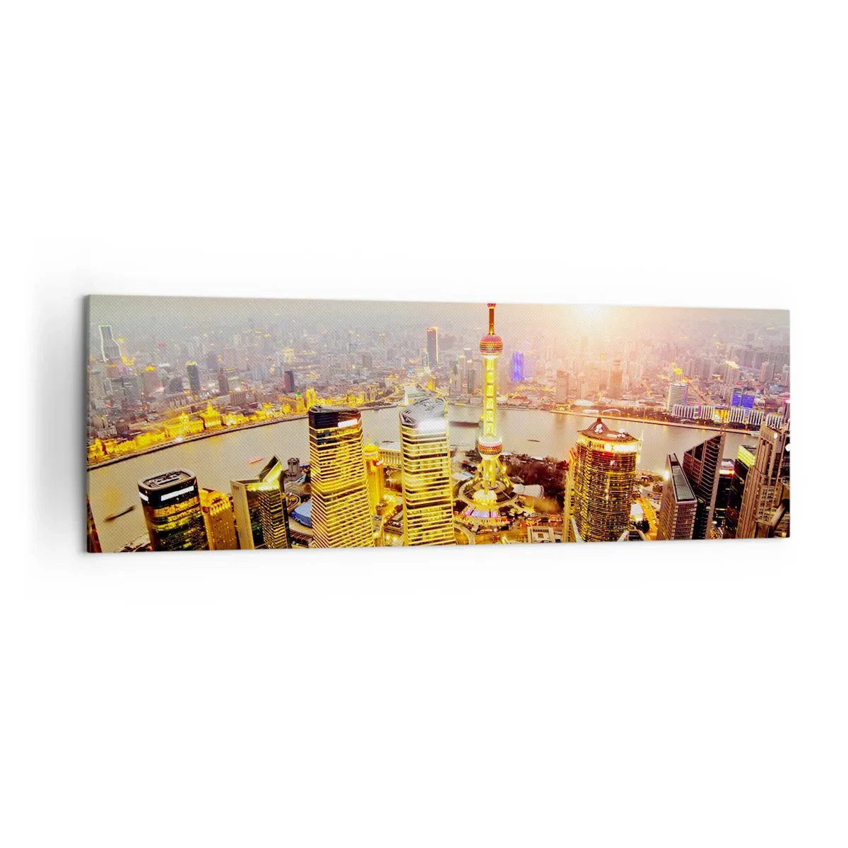 Bild auf Leinwand - Leinwandbild - Stadtpanorama mit Wolkenkratzern bei Sonnenuntergang - 160x50cm - Asiatischer Traum - Moderne Wanddekoration für Wohnzimmer und Schlafzimmer ARTTOR