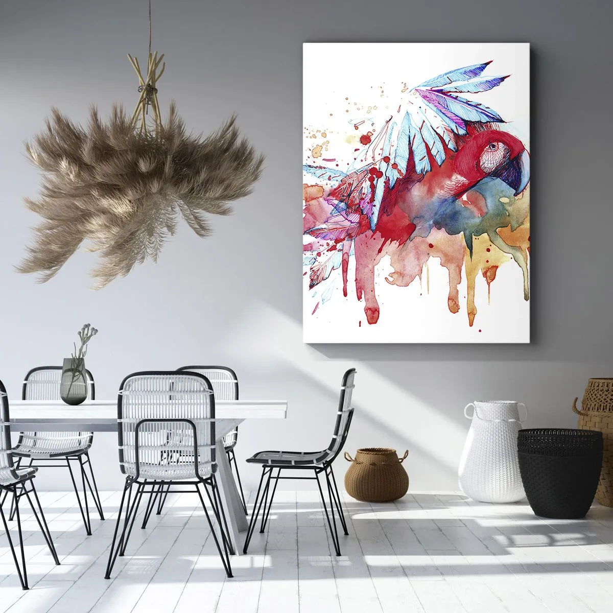 Bild auf Leinwand - Leinwandbild - Ein Papagei im künstlerischen Aquarellstil - 80x120cm - Bunte Papageien - Moderne Wanddekoration für Wohnzimmer und Schlafzimmer ARTTOR