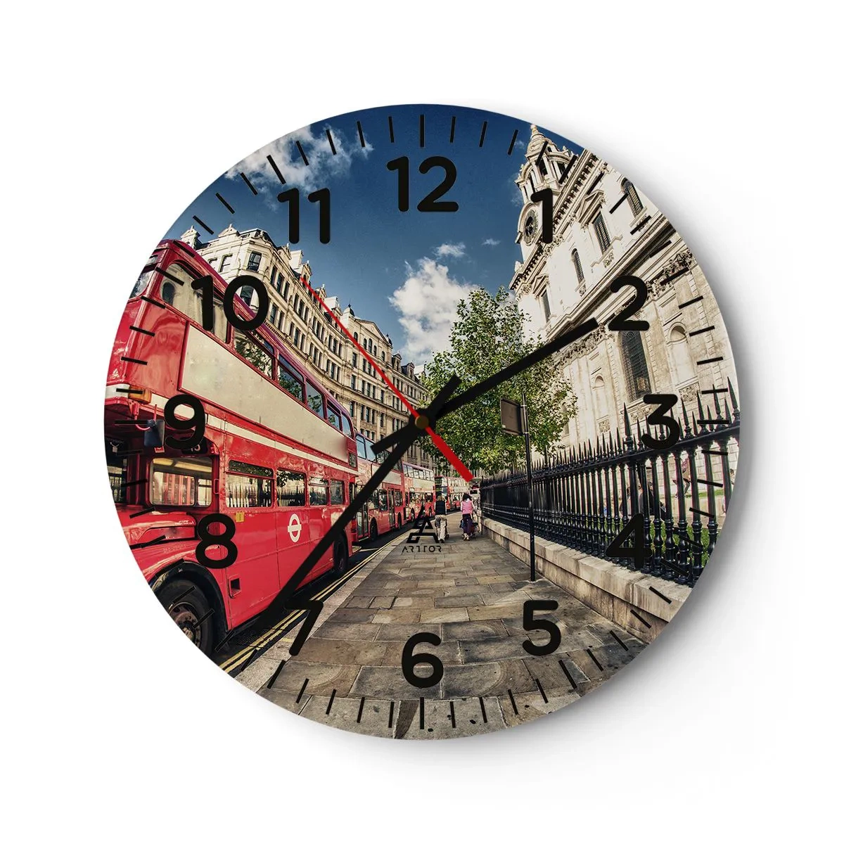 Wanduhr - Glasuhr - Londoner Straße in Grau und Rot - 30x30 cm