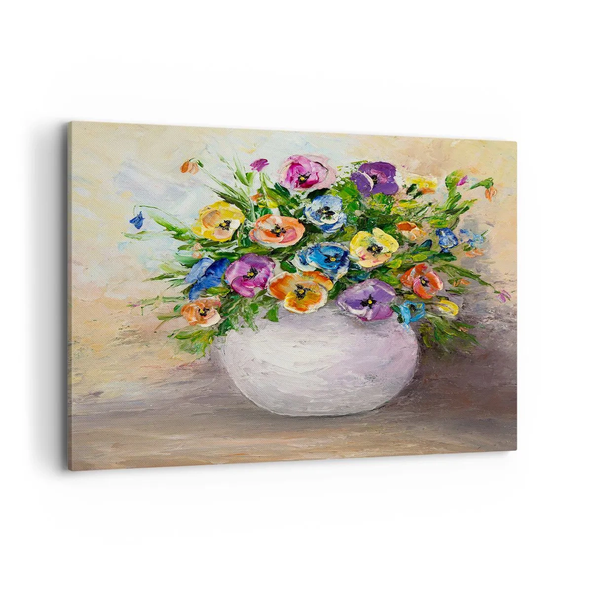 Bild auf Leinwand - Leinwandbild - Ein bunter Blumenstrauß in einer weißen Vase - 120x80cm - Stillleben mit einer weißen Vase - Moderne Wanddekoration für Wohnzimmer und Schlafzimmer ARTTOR