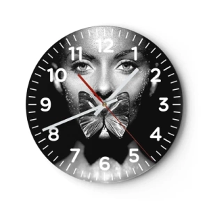 Wanduhr - Glasuhr - Schmetterlingskuss - 40x40 cm