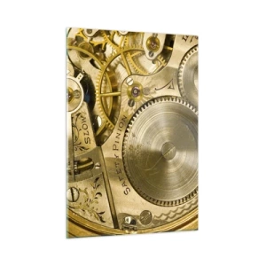 Glasbild - Bild auf glas - Uhrwerk in Gold-Finish - 50x70cm - Geh mit der Zeit - Moderne Wanddekoration für Wohnzimmer und Schlafzimmer ARTTOR