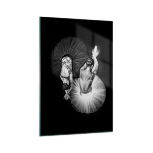 Glasbild - Bild auf glas - Ein Schwarzweißbild von zwei Ballerinas in einer dynamischen Pose. - 70x100cm - Jin und Jang – perfekte Balance - Moderne Wanddekoration für Wohnzimmer und Schlafzimmer ARTTOR