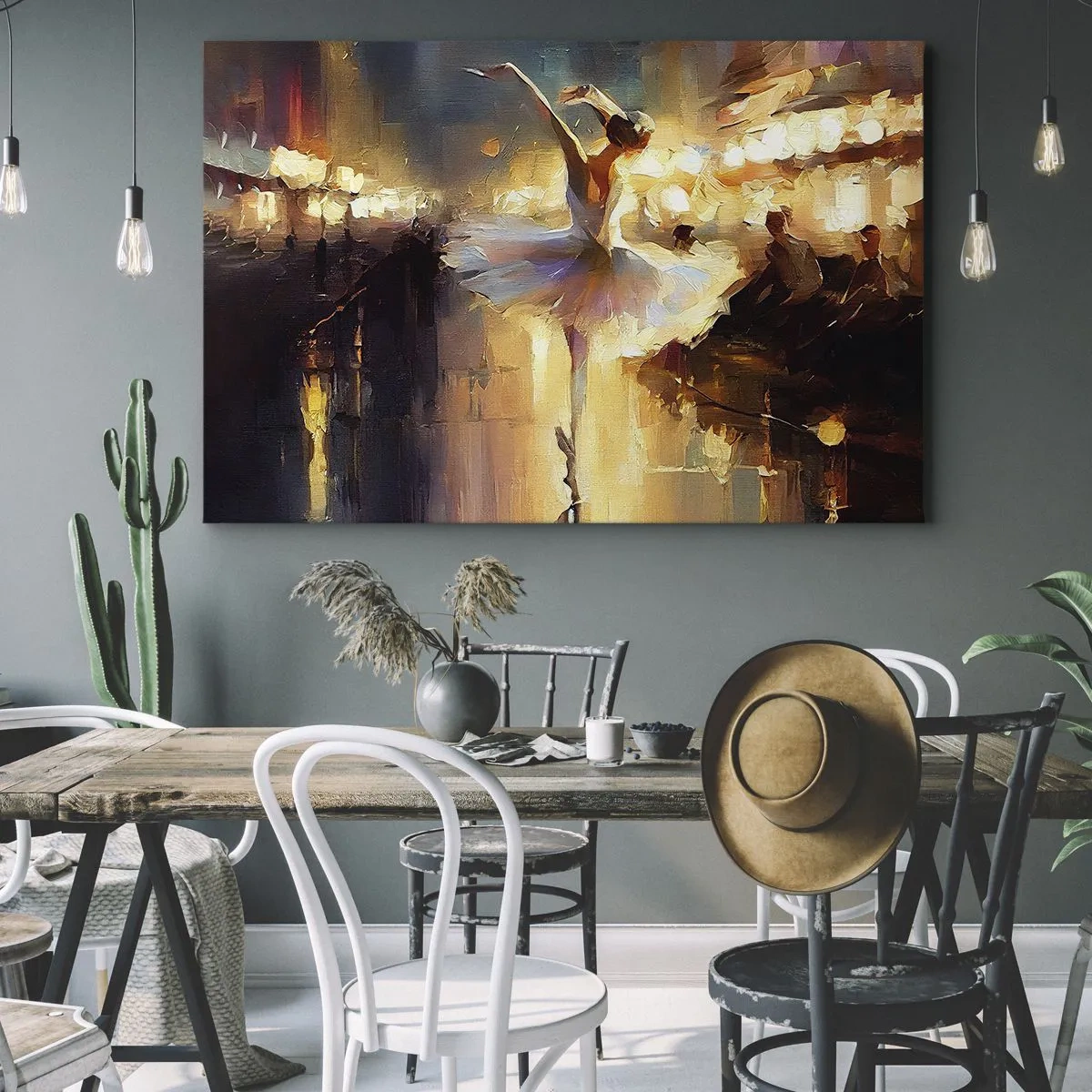 Bild auf Leinwand - Leinwandbild - Eine Ballerina tanzt vor einer beleuchteten Bühne - 100x70cm - Wunder auf der Straße - Moderne Wanddekoration für Wohnzimmer und Schlafzimmer ARTTOR