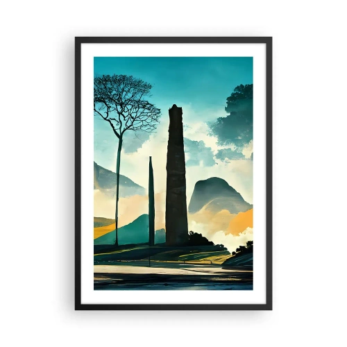 Poster in einem schwarzem Rahmen - Eine geheimnisvolle Landschaft mit monumentalen Obelisken - 50x70cm - Immer höher und höher - Moderne Wanddekoration für Wohnzimmer und Schlafzimmer ARTTOR