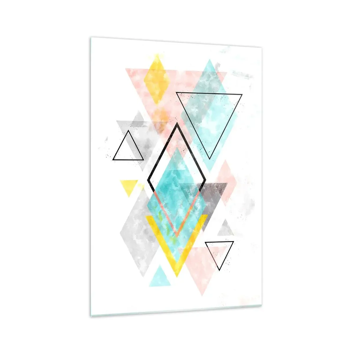 Glasbild - Bild auf glas - Bunte geometrische Muster auf weißem Hintergrund - 70x100cm - Geometrisches Spiel - Moderne Wanddekoration für Wohnzimmer und Schlafzimmer ARTTOR