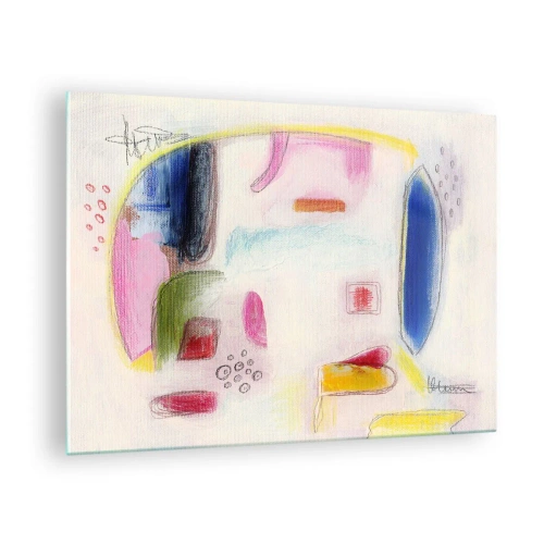 Glasbild - Bild auf glas - Farbenfrohe Abstraktion mit geometrischen Formen und Pastelltönen - 70x50cm - Eher konvex als konkav oder flach - Moderne Wanddekoration für Wohnzimmer und Schlafzimmer ARTTOR