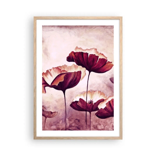 Poster in einem Rahmen aus heller Eiche - Rotes und weißes Blütenblatt - 50x70 cm
