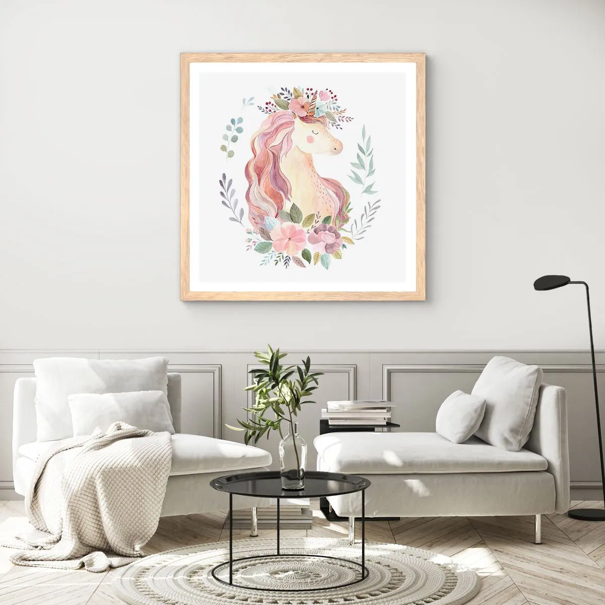 Poster in einem Rahmen aus heller Eiche - Eine Einladung in die Welt der Märchen - 60x60 cm