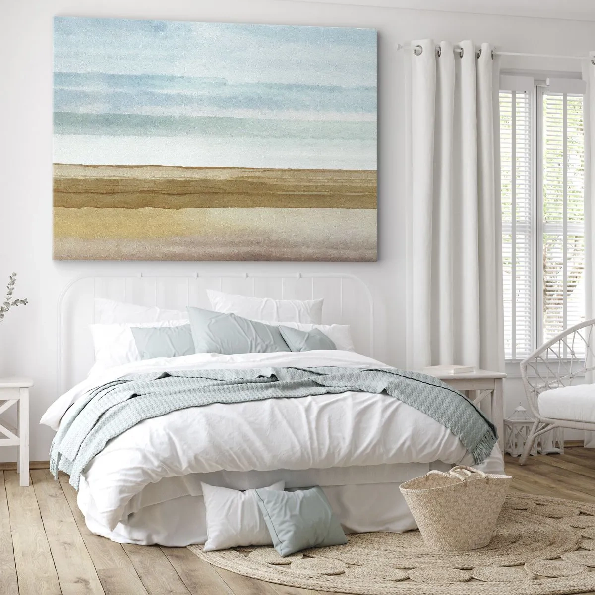 Bild auf Leinwand - Leinwandbild - Abstrakte Strandlandschaft in Pastelltönen - 120x80cm - Trost - Moderne Wanddekoration für Wohnzimmer und Schlafzimmer ARTTOR