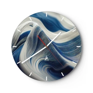 Wanduhr - Glasuhr - Dynamische Wirbel in Blau- und Weißtönen mit wellenförmiger Anordnung - 30x30cm - Fließfähigkeit von Blau und Weiß - Moderne Wanddekoration für Wohnzimmer, Küche und Schlafzimmer ARTTOR