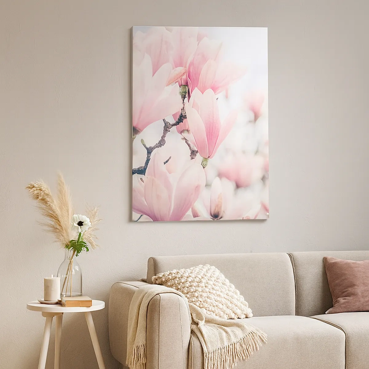 Bild auf Leinwand - Leinwandbild - Dezente Magnolienblüten in zarten Rosatönen - 50x70cm - Das Ideal der Subtilität - Moderne Wanddekoration für Wohnzimmer und Schlafzimmer ARTTOR