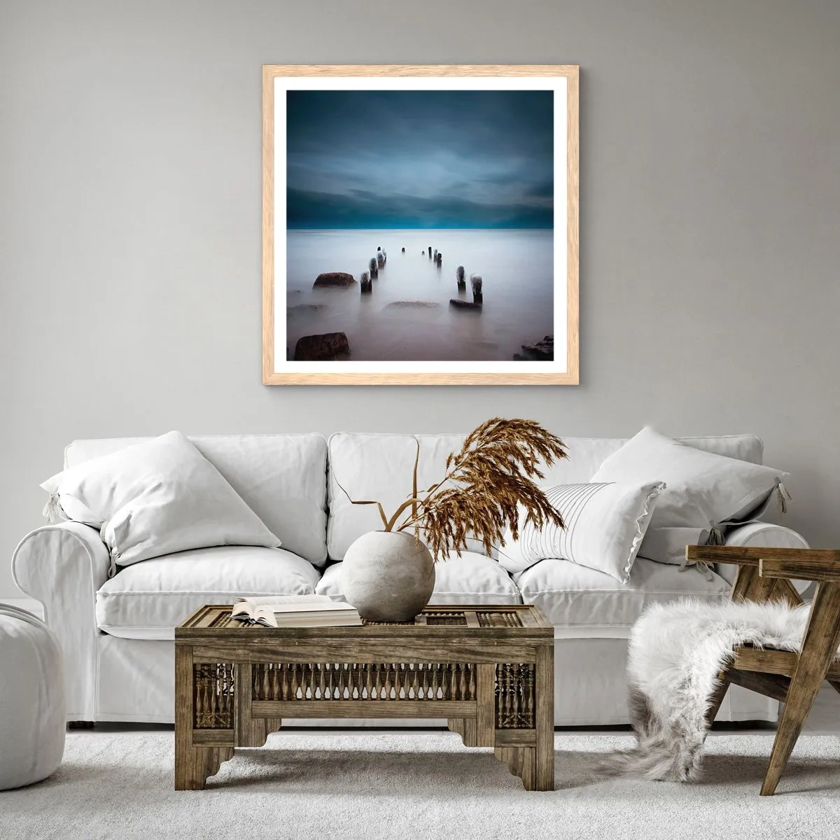 Poster in einem Rahmen aus heller Eiche - Nachdenklicher See - 30x30 cm