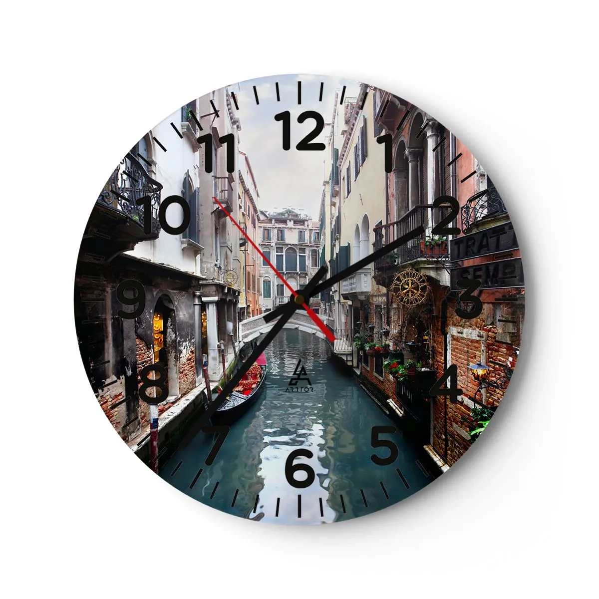 Wanduhr - Glasuhr - Venezianische Landschaft mit Gondel und Brücke - 40x40 cm