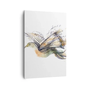 Bild auf Leinwand - Leinwandbild - Künstlerische Aquarellmalerei eines Vogels mit einem Buch als Flügel - 70x100cm - Auf den Flügeln der Poesie - Moderne Wanddekoration für Wohnzimmer und Schlafzimmer ARTTOR