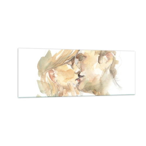 Glasbild - Bild auf glas - Romantisches Aquarellporträt eines sich küssenden Paares - 140x50cm - Hälfte gefunden? - Moderne Wanddekoration für Wohnzimmer und Schlafzimmer ARTTOR