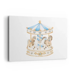 Bild auf Leinwand - Leinwandbild - Ein Karussell in Pastellfarben auf weißem Hintergrund - 100x70cm - Süße Kindheit - Moderne Wanddekoration für Wohnzimmer und Schlafzimmer ARTTOR