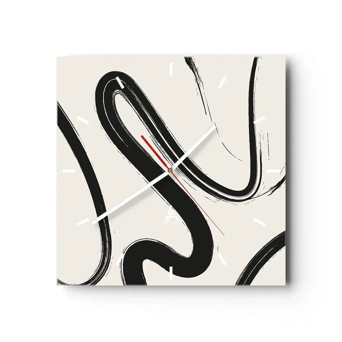 Wanduhr - Glasuhr - Schwarz-weiße geschwungene Linien auf hellem Hintergrund - 30x30cm - Schwarz-Weiß-Laune - Moderne Wanddekoration für Wohnzimmer und Schlafzimmer ARTTOR