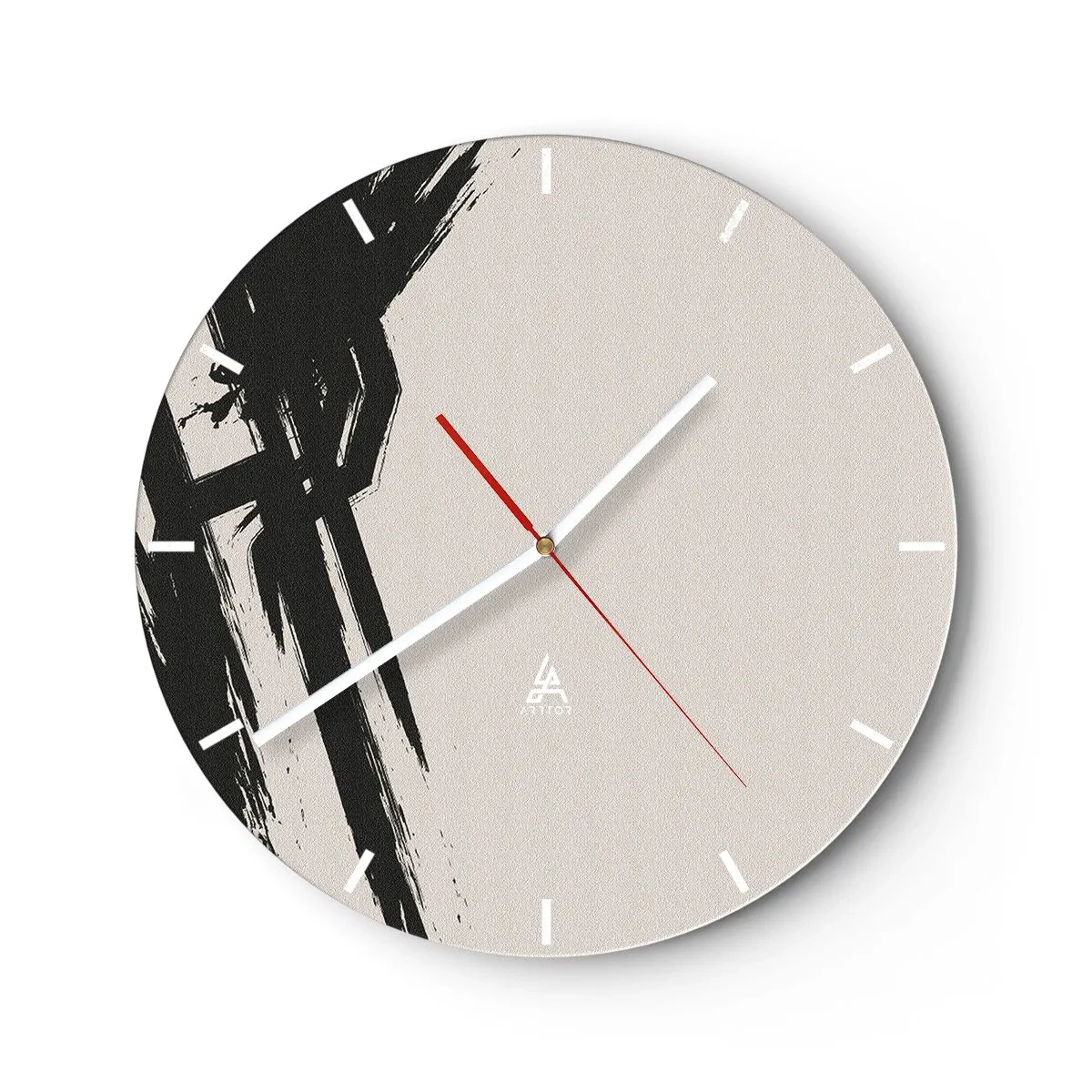 Wanduhr - Glasuhr - Schwarze ausdrucksstarke Pinselstriche auf hellem Hintergrund - 30x30cm - Unaufhaltsamer Trieb - Moderne Wanddekoration für Wohnzimmer, Küche und Schlafzimmer ARTTOR