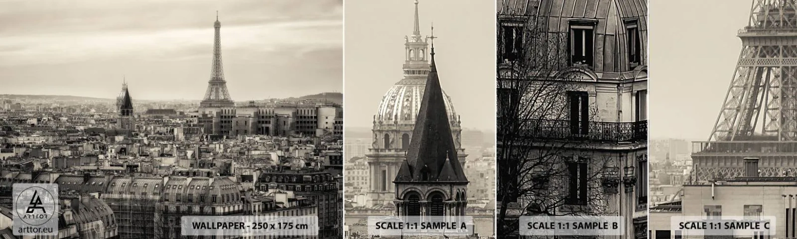 Fototapeten Muster Selbstklebend Deluxe Sticker - Über den Dächern von Paris - Stadt, Paris, Die Architektur - 100x30 cm