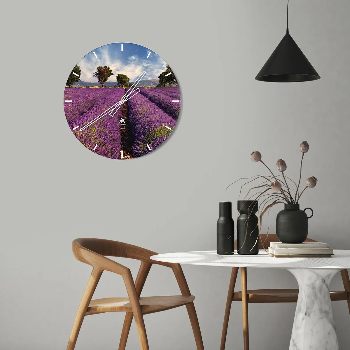 Wanduhr - Glasuhr - Lavendelfelder - 40x40 cm