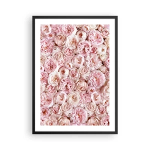 Poster in einem schwarzem Rahmen - Ein romantisches Arrangement aus rosa Blumen in Nahaufnahme - 50x70cm - Auf Rosen gebettet - Moderne Wanddekoration für Wohnzimmer und Schlafzimmer ARTTOR