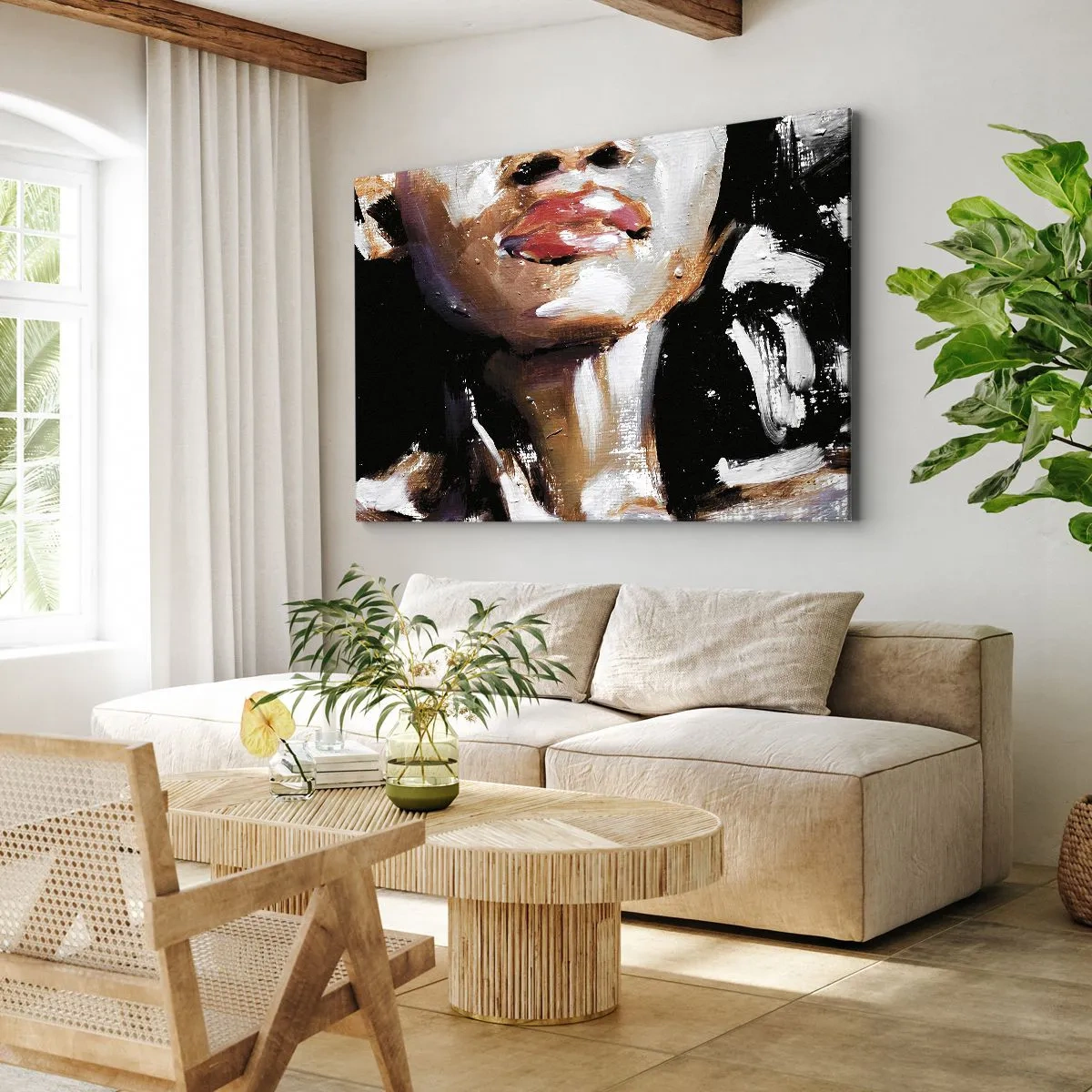 Bild auf Leinwand - Leinwandbild - Porträt einer Frau in ausdrucksstarkem malerischem Stil vor dunklem Hintergrund - 120x80cm - Stolz ohne Vorurteile - Moderne Wanddekoration für Wohnzimmer und Schlafzimmer ARTTOR