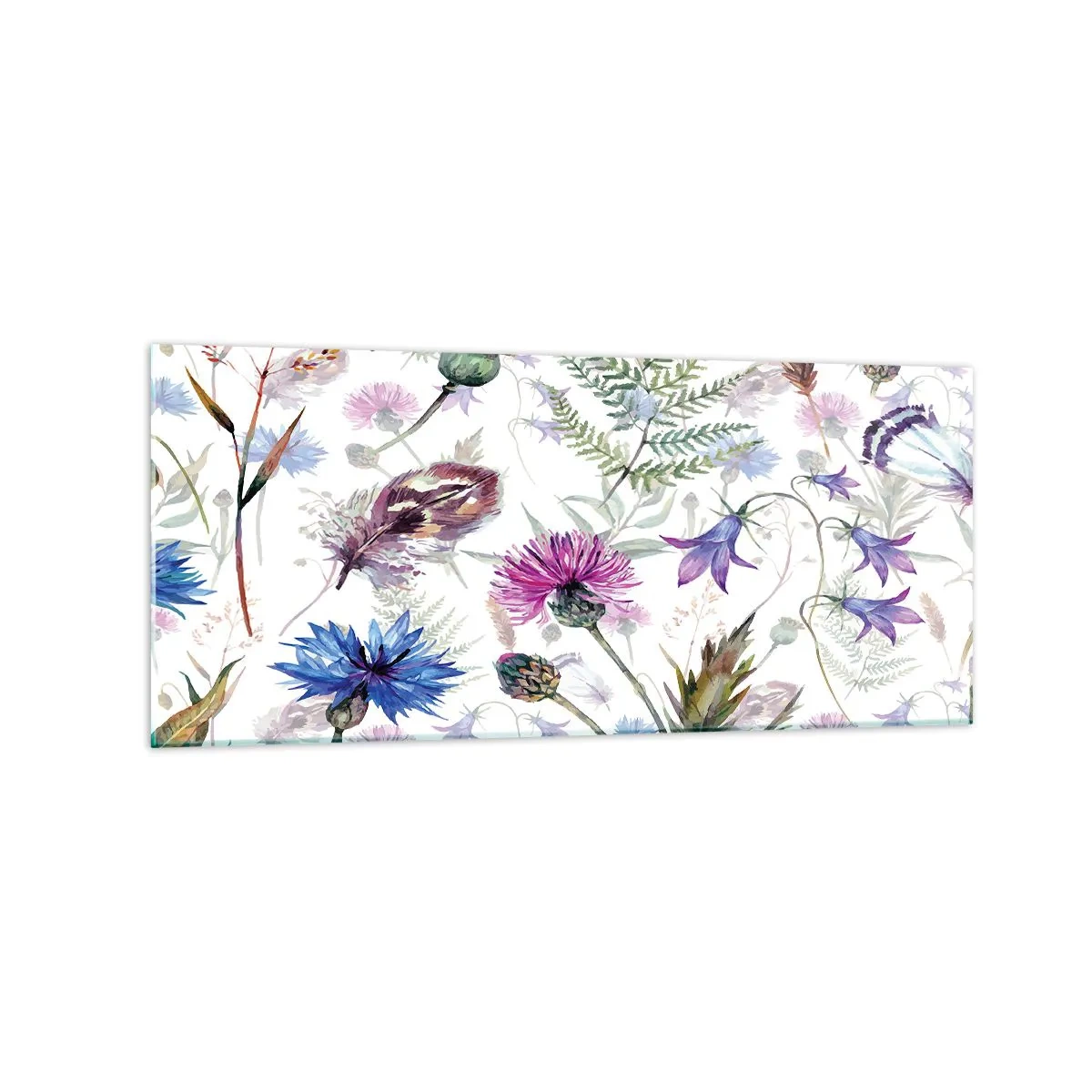 Glasbild - Bild auf glas - Aquarellblumen und Kräuter auf weißem Hintergrund im Herbarium-Stil - 120x50cm - Polnisches Herbarium - Moderne Wanddekoration für Wohnzimmer und Schlafzimmer ARTTOR