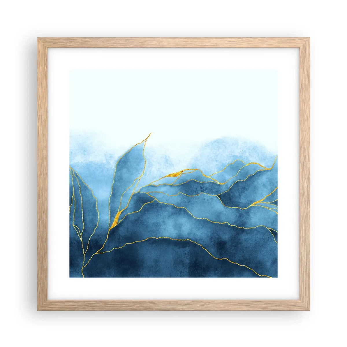 Poster in einem Rahmen aus heller Eiche - Blau im Gold - 40x40 cm