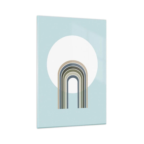 Glasbild - Bild auf glas - Eine minimalistische Komposition mit einem Kreis und Linien auf pastellfarbenem Hintergrund. - 70x100cm - Unwiderstehliche Anziehungskraft - Moderne Wanddekoration für Wohnzimmer und Schlafzimmer ARTTOR