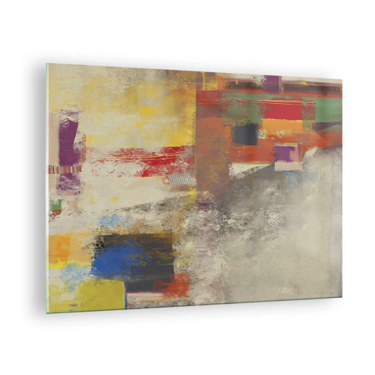Glasbild - Bild auf glas - Bunte Abstraktion mit geometrischen Formen - 70x50cm - Geometrie der Farben - Moderne Wanddekoration für Wohnzimmer und Schlafzimmer ARTTOR