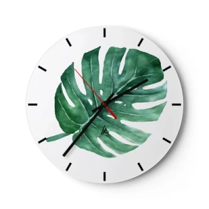 Wanduhr - Glasuhr - Aquarellillustration eines Monsterablattes - 30x30cm - Grünes Konzept - Moderne Wanddekoration für Wohnzimmer, Küche und Schlafzimmer ARTTOR
