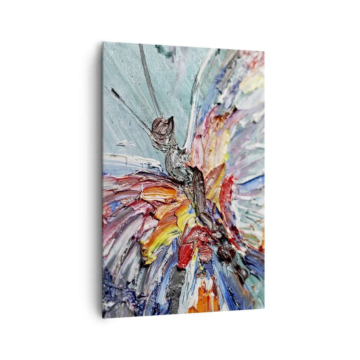 Bild auf Leinwand - Leinwandbild - Bunter Impasto-Schmetterling auf pastellfarbenem Hintergrund - 80x120cm - Von der Natur gemalt - Moderne Wanddekoration für Wohnzimmer und Schlafzimmer ARTTOR