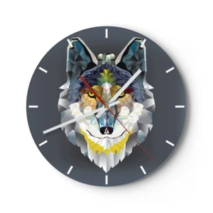 Wanduhr - Glasuhr - Geometrisches Bild eines Wolfes auf dunklem Hintergrund - 30x30cm - Vom Teufel sprechen - Moderne Wanddekoration für Wohnzimmer, Küche und Schlafzimmer ARTTOR