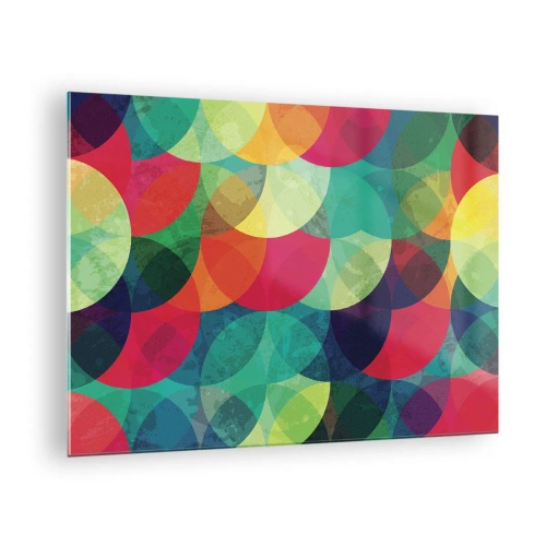 Glasbild - Bild auf glas - Bunte, überlappende Halbkreise in einer intensiven Farbpalette - 70x50cm - Aufstieg zum Regenbogen - Moderne Wanddekoration für Wohnzimmer und Schlafzimmer ARTTOR