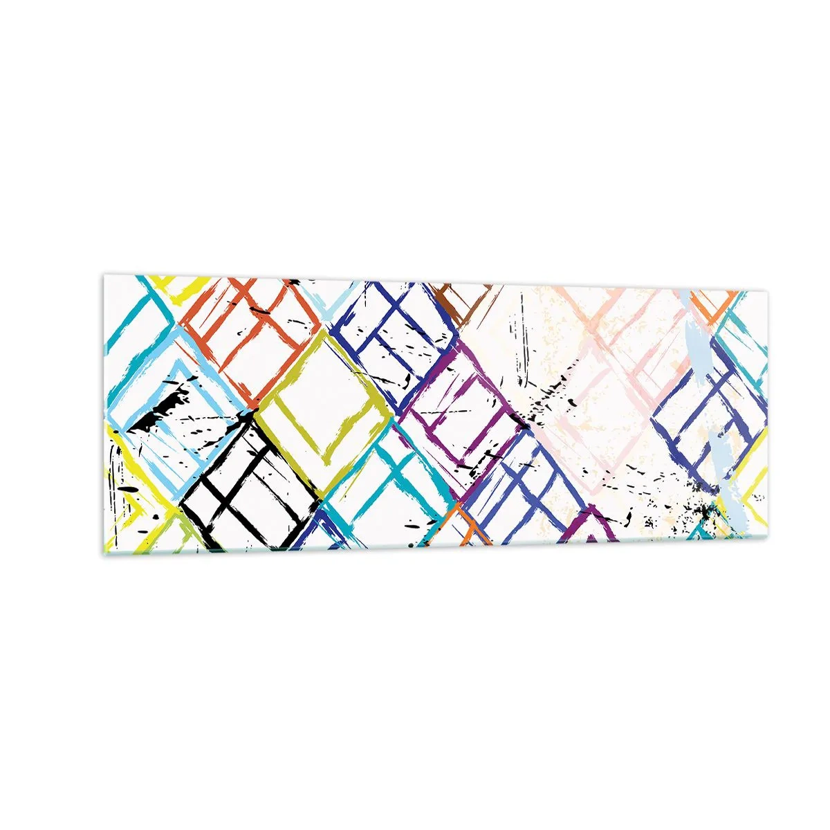 Glasbild - Bild auf glas - Bunte Abstraktion mit geometrischen Formen auf weißem Hintergrund - 140x50cm - Zellen zu vermieten - Moderne Wanddekoration für Wohnzimmer und Schlafzimmer ARTTOR