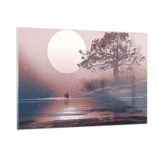 Glasbild - Bild auf glas - Eine zauberhafte Landschaft mit Baum, Mond und Figuren - 120x80cm - Wunder der Nacht - Moderne Wanddekoration für Wohnzimmer und Schlafzimmer ARTTOR