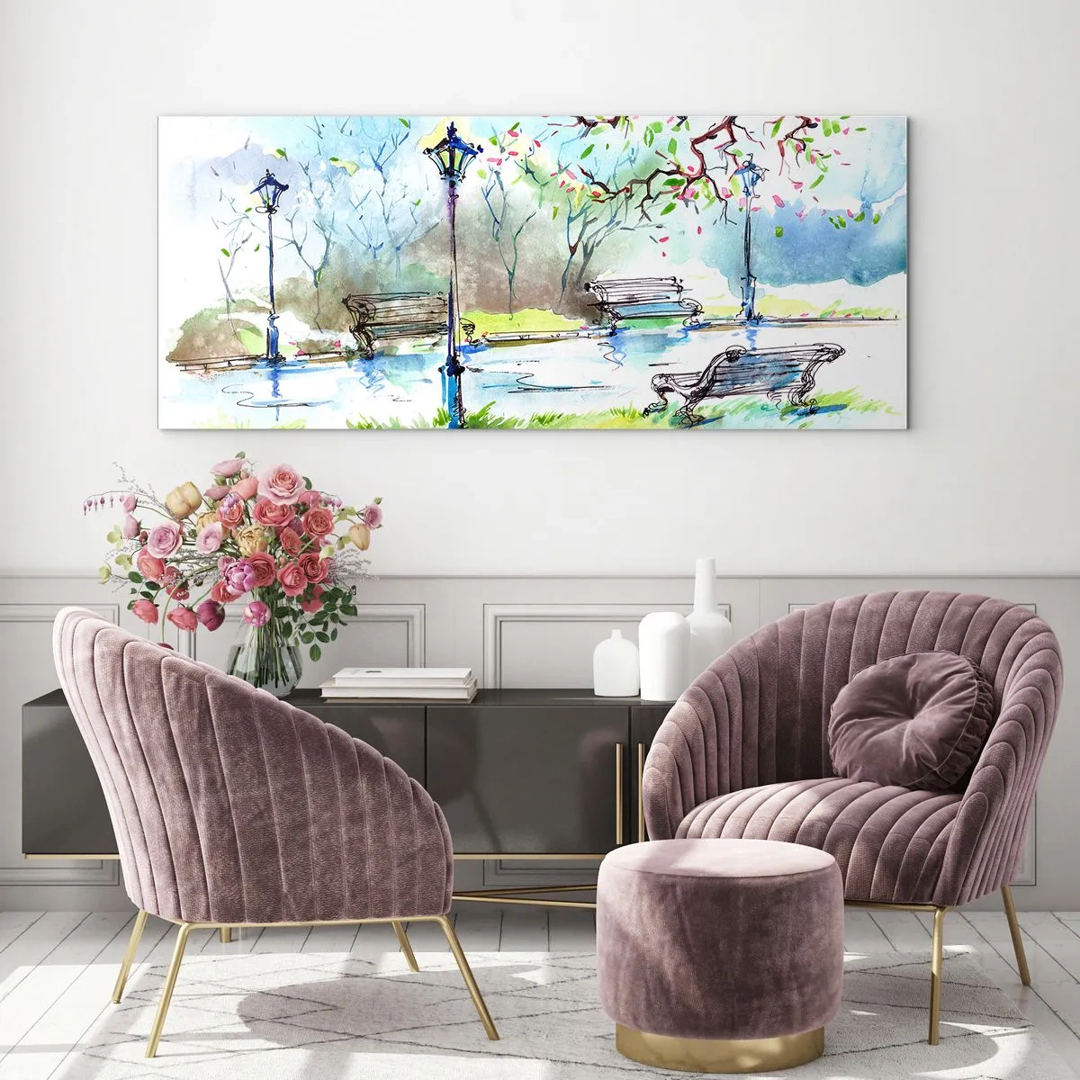 Glasbild - Bild auf glas - Der Zauber der Stille des Parks - 100x40 cm