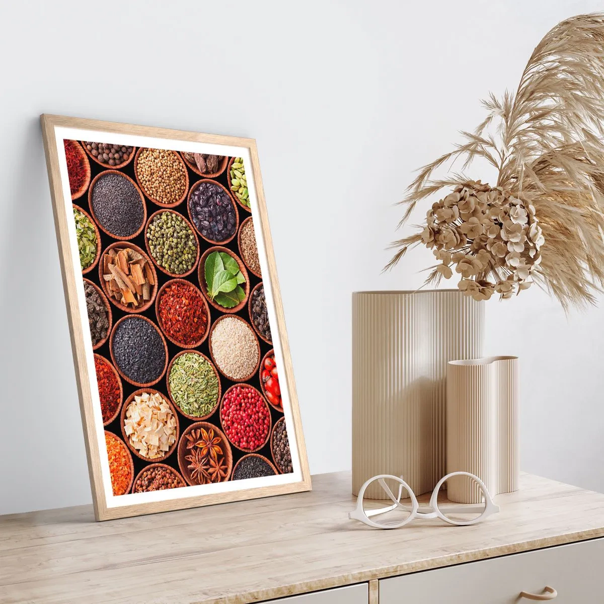 Poster in einem Rahmen aus heller Eiche - Alle Aromen der Welt - 40x50 cm