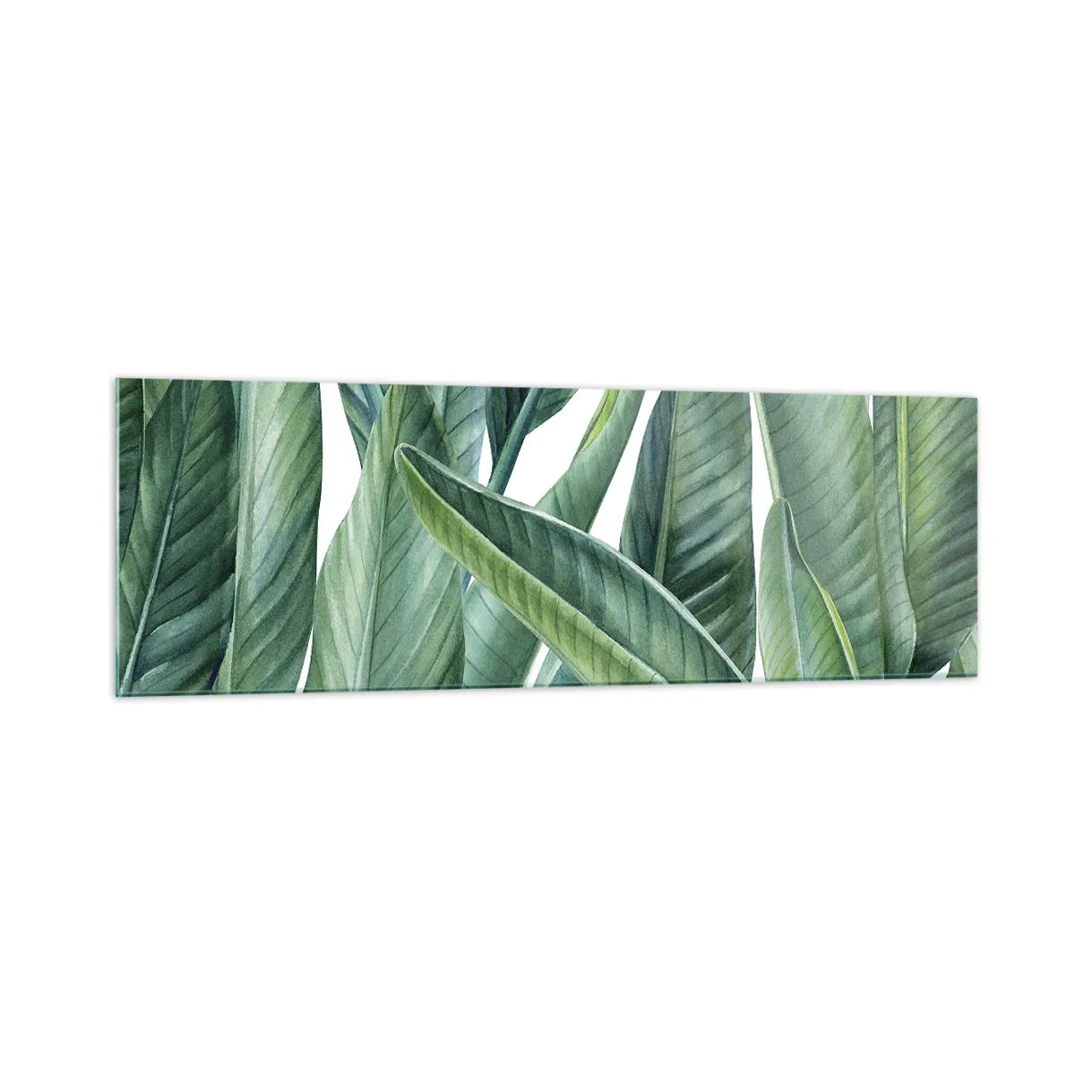 Glasbild - Bild auf glas - Grüne Blätter im minimalistischen, botanischen Stil - 160x50cm - An und für sich Grün - Moderne Wanddekoration für Wohnzimmer und Schlafzimmer ARTTOR