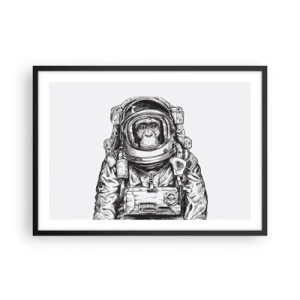 Poster in einem schwarzem Rahmen - Grafik eines Astronauten im Raumanzug mit Affenkopf - 70x50cm - Alternative Evolution - Moderne Wanddekoration für Wohnzimmer und Schlafzimmer ARTTOR