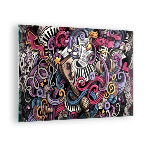 Glasbild - Bild auf glas - Bunte Musikthemen mit Noten und Instrumenten - 70x50cm - Komplizierte Melodie - Moderne Wanddekoration für Wohnzimmer und Schlafzimmer ARTTOR