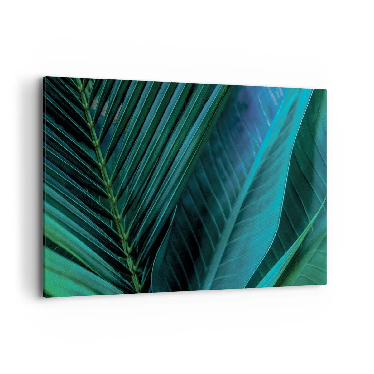 Bild auf Leinwand - Leinwandbild - Nahaufnahme von tropischen grünen Blättern - 120x80cm - Die Anatomie des Grüns - Moderne Wanddekoration für Wohnzimmer und Schlafzimmer ARTTOR