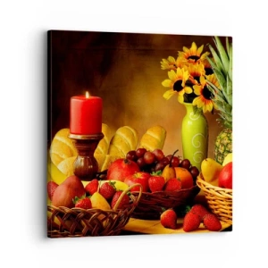 Bild auf Leinwand - Leinwandbild - Stillleben mit Brot und Obst - 30x30 cm